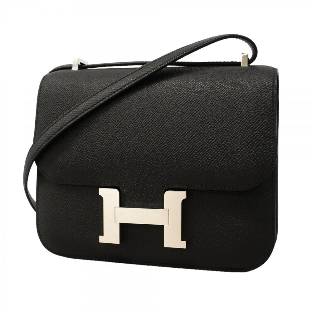 Hermes Constance Mini Shoulder Bag, Veau Epsom Leather, Black, G Stamp, Women's